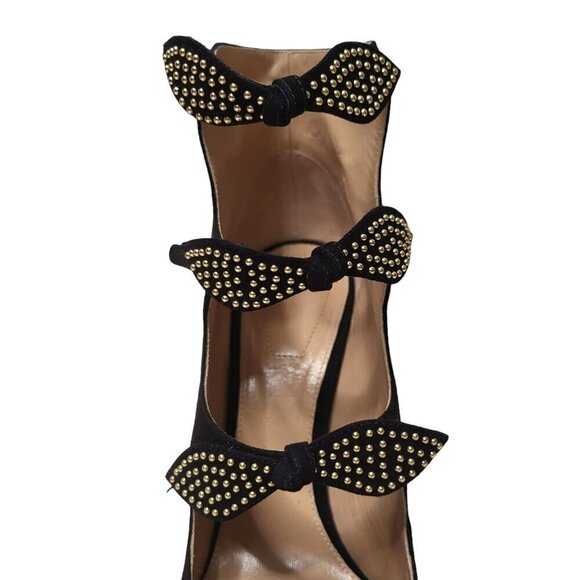 Chloé Mike Black Suede Studded Bow Cut-Out Heel Bootie - Picture 11 of 16